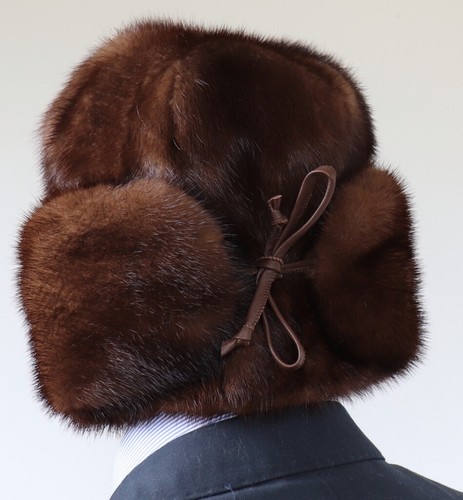 Fourrure Bonnet Vison Ouchanka Aviateur Ski Hiver Ecrou Braun - Bild 7 von 9