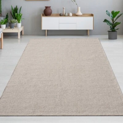 Tapis moderne en laine uni, tissé à la main, de couleur beige - Photo 1/3