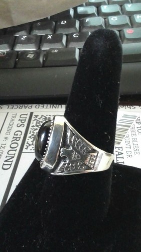 Anillos de plata esterlina American Indian Thunderbird (Ford) Negro Onix Talla 10.7 11 - Imagen 3 de 5