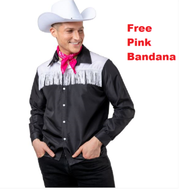 NEW Men's Black Fringe White Cowboy Shirt Ken Fancy Dress