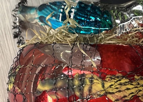 Vintage Wire Wrapped Glass Bird Nest Colorful Christmas Ornament - Picture 7 of 11