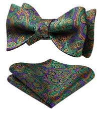 Men's Paisley Self Tie Bow Tie Pocket Square Set for Formal Tuxedo Wedding