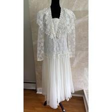 Vtg 80s Scott McClintock Ivory Midi - Small Edwardian Lace Bridal Halloween USA