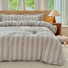 Striped Duvet Cover Set 100 Washed Cotton Linen Like Super Soft Chic Bedding...