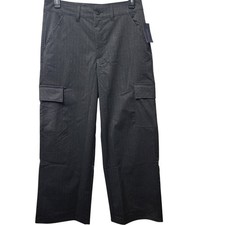 Tommy Hilfiger Women's 10 Pinstripe Wide Leg Cargo Pants NWT Gray Silver