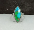 Peacock Dahlia Turquoise 925 Sterling Silver Band & Statement Handmade  All Size