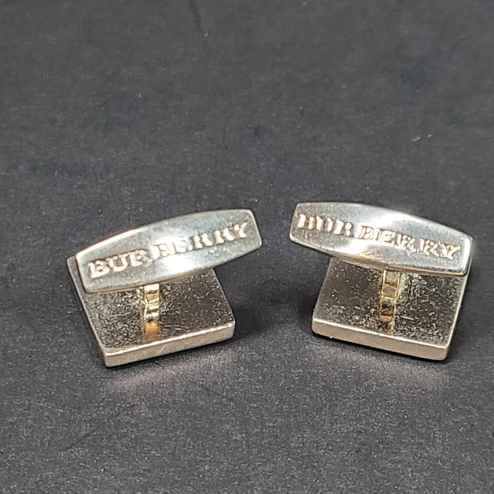 Gemelos Burberry para hombre esmaltados a cuadros Nova cuadrados plateados azules enchapados en paladio Foto 2 de 4