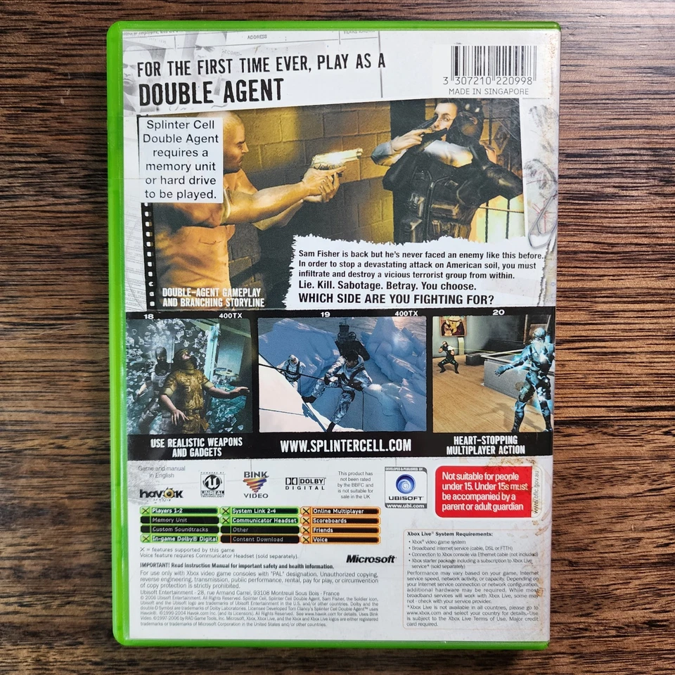 Tom Clancy's Splinter Cell: Double Agent Xbox Original 2006 PAL Complete - Image 2 of 4