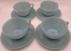 Vintage MCM Fire King Azurite Coffee Cup & Saucer Set of 4 Blue Round