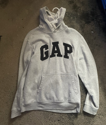 GAP Gray Pullover Hoodie Logo Fleece Cotton Blend Kangaroo Pocket Men's M