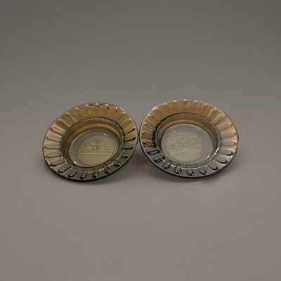 2 Vintage Showboat Atlantic City NJ Casino Gamble Ashtray Embossed Smokey Glass