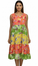 La Cera Women’s Sleeveless Tiered Floral Patchwork Midi Dress Size M