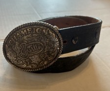 Justin Kids CHAMPION Silver Buckle Sz 18-22  Black Leather Hand Tooled Belt USA