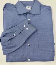 David Donahue Dress Casual Long Sleeve Shirt Blue Plaid Cotton XXL Button Down