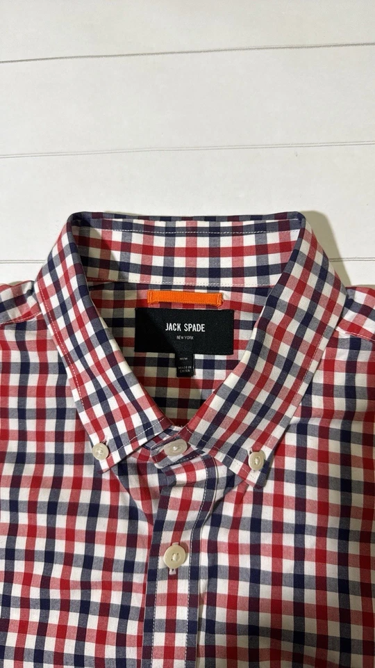 Jack Spade mens M Medium red check plaid button up oxford shirt EUC - Image 2 of 4