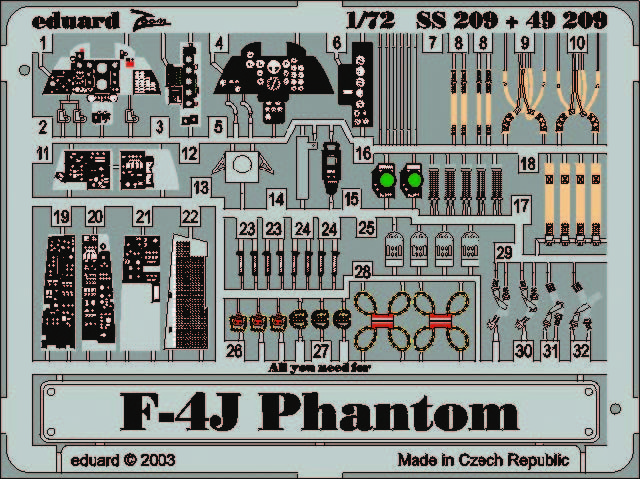 Eduard Accessories SS209 - 1:72 F-4J Phantom II - Etched Set - New