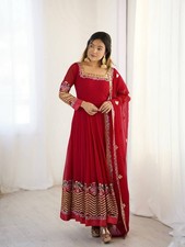 New Georgette Red Gown Bottom With Dupatta For Indian Functional Wear