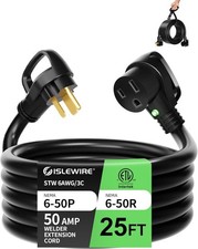 6 AWG 250V Welder Extension Cord, 25ft Outdoor NEMA 6-50 Welder Cord with Light