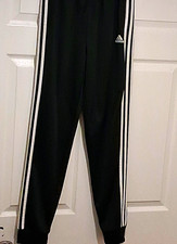 adidas Boys Black/White 3-Stripes Track Pants XL 18/20 100 Polyester