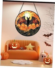 Stained Glass Window Hanging, Black Bat Sun Catcher for 9.8x9.8 IN Orange Black
