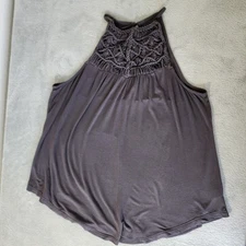 AEO Soft And Sexy Tank Women's Size Medium Gray Crochet High Neck Top