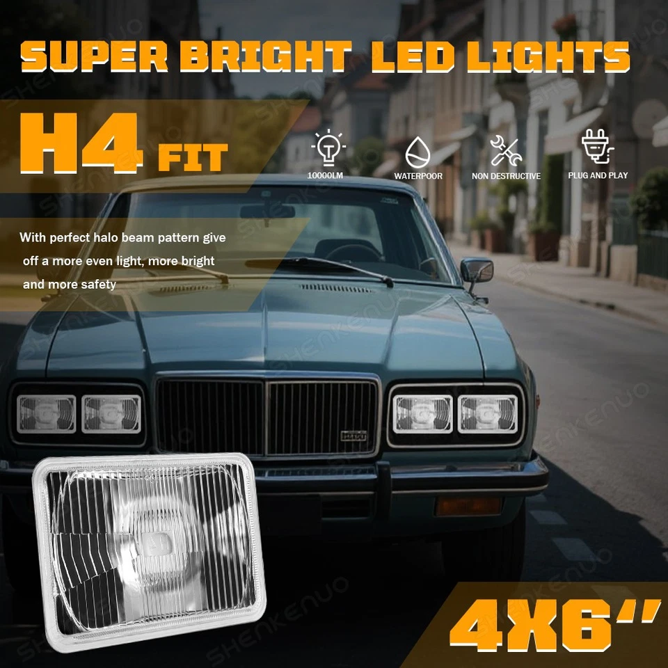 4PCS 4X6" Led Rectangle Headlights Hi/Lo Beam H4 fit Dodge Diplomat 1977-1989 - Image 2 of 4