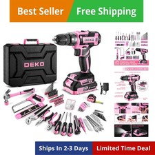 Pink Power Drill Tool Kit Set: 20V Cordless Electric Drill, Driver, Tool Box ...