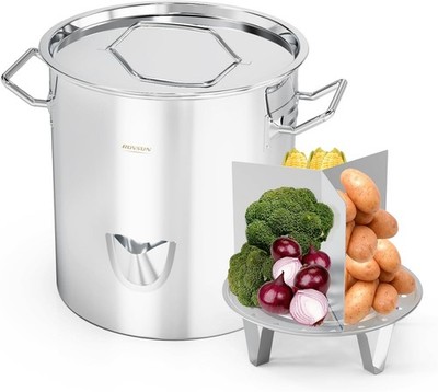 20QT Stainless Steel Steamer Pot with Spout & Divider for Tamales, Seafood Cook