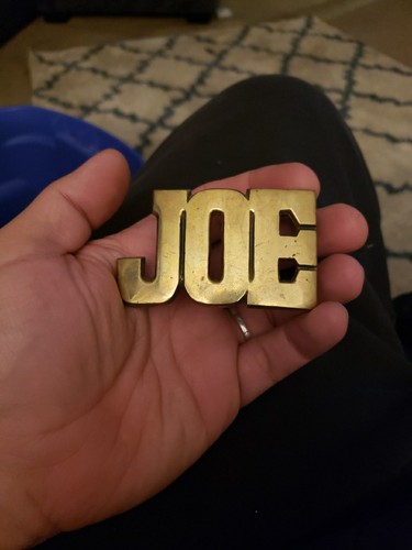 Messing Gürtelschnalle Name Joe Kleid lässig kultig 70er Cut Out Vintage Baron Taiwan