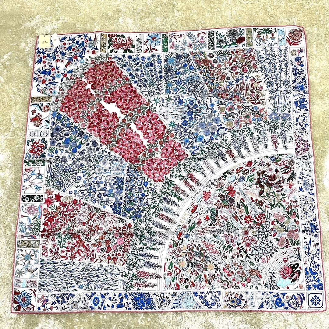 Hermes Scarf Stole Fleurs de Giverny White Christine Henry Silk