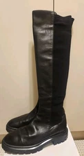 Stuart Weitzman “50/50” Black Leather Stretch Lug Sole OTK Boots Sz 9.5 Ret.$895