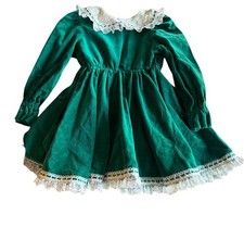 Vintage Handmade Green Velvet Embroidered Holiday christmas Dress Toddler sz 3/4