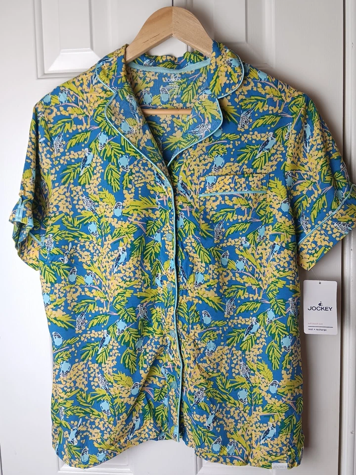 Nuevo con etiquetas Pijama Top Jockey Mujer Manga Corta Mediano Abotonado Periquito Paraíso Foto 2 de 4