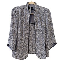 Alex Evenings Metallic Blue Jacket with Tank Floral Embellishment size PM set