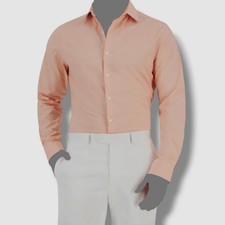 Bar III Men's Pink Slim-Fit Chambray Long Sleeve Dress Shirt Size 14-14.5