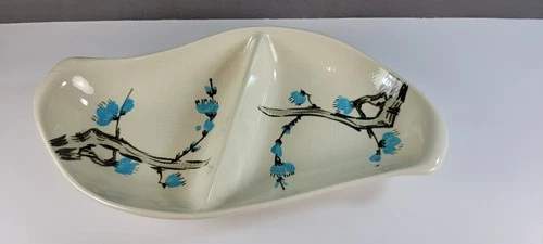 VTG Red Wing Pottery 75th Anniv Driftwood Pattern Divided Serving Dish Turquoise