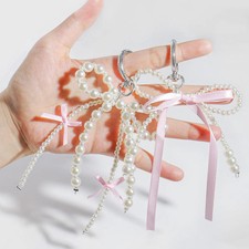 New Korean Cute Sweet Pearl Bow Keychain Heart Pendant Keyring