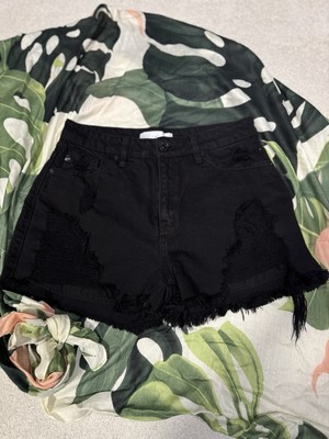 KanCan Size Medium 100% Cotton Black Distressed 10.5  Rise Denim Shorts KC7259BK