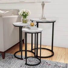 Nesting Tables - Set of 3 Round Side Tables for Living Room, Bedroom, or Home...