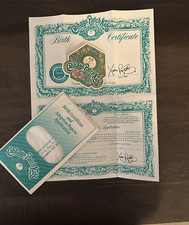 Certificado de nacimiento y papeles de adopción Cabbage Patch Kids con etiquetas 1989 1990