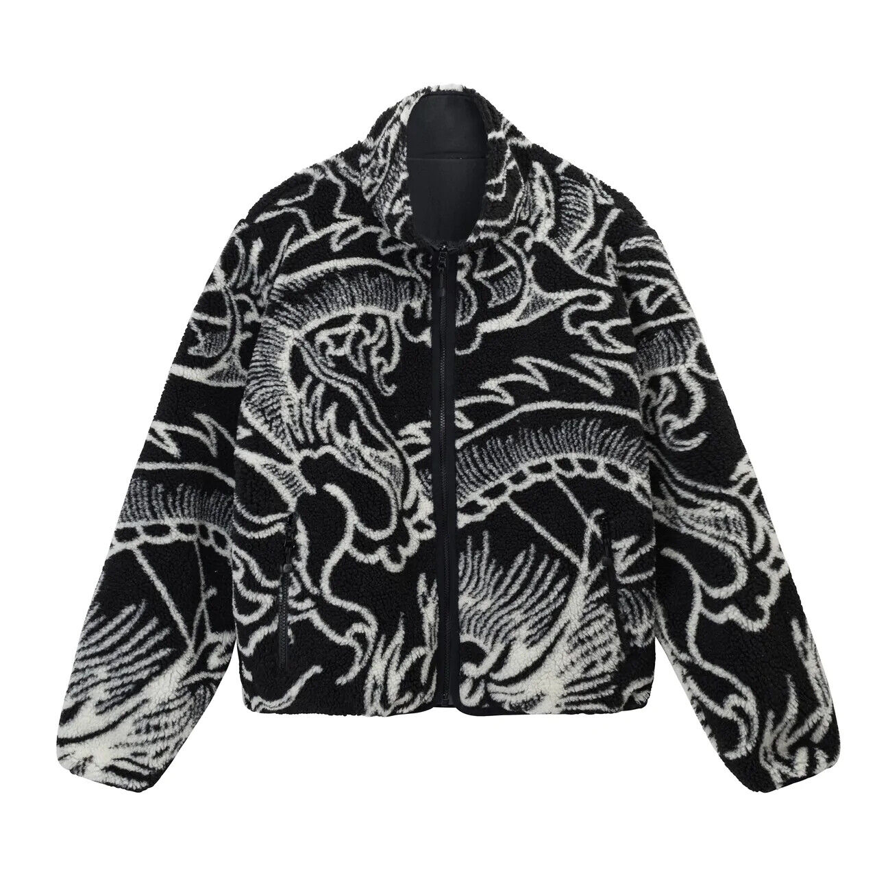 Stussy DRAGON SHERPA JACKET Holiday 2022 Reversible - Black