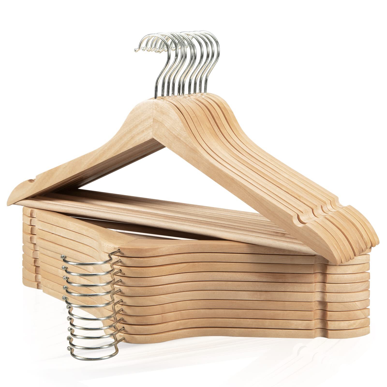 20-Pack Non-Slip Wooden Hangers with Swivel Hooks & Notches-image