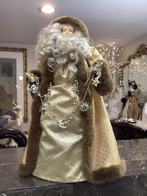 Victorian Christmas Santa Tree Topper Figurine 19”Gold ivory Robe