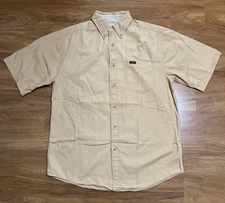 Carhartt Shirt Mens MEDIUM Tan Relaxed Fit Cotton Button-Down Short Sleeve