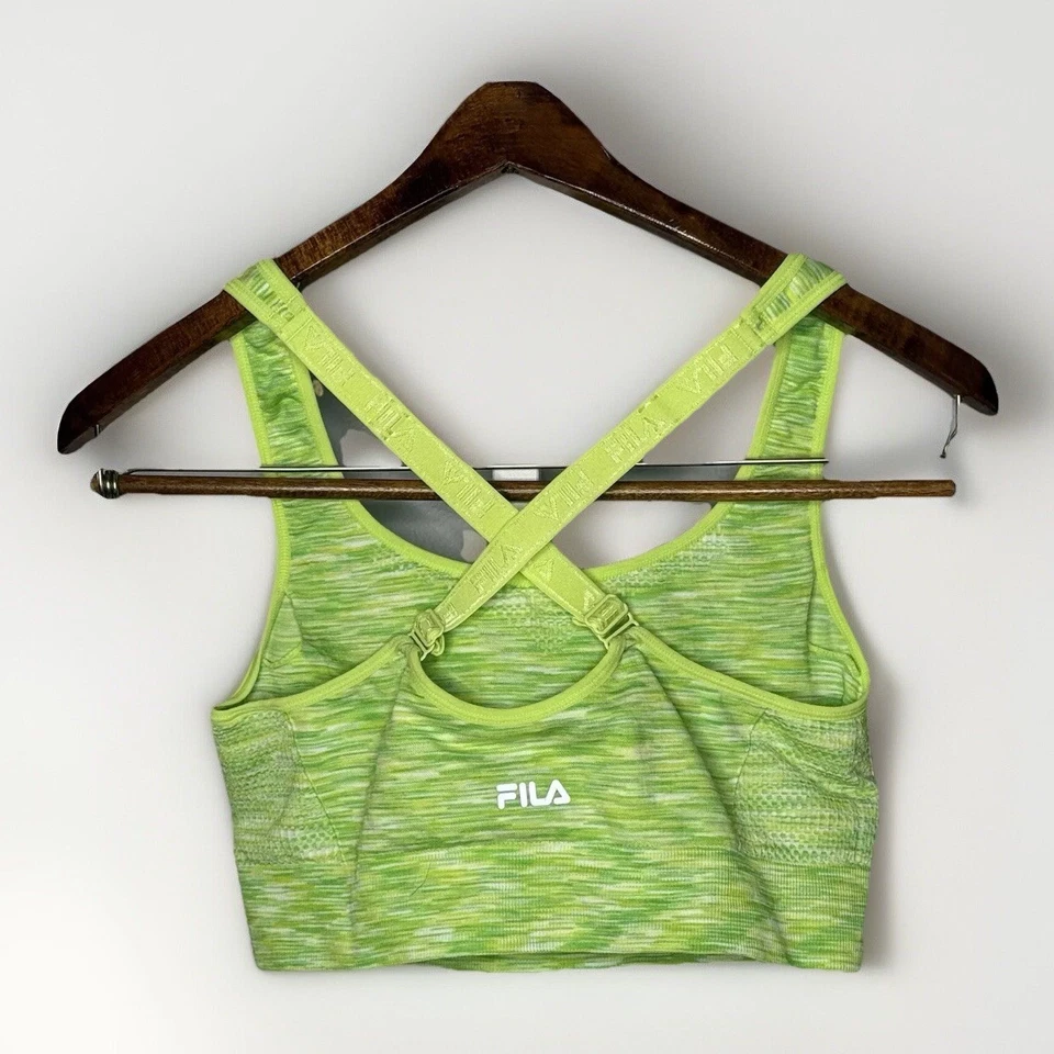 Sujetador deportivo FILA para mujer talla XL verde y amarillo estampado de tinte espacial soporte medio Foto 2 de 4