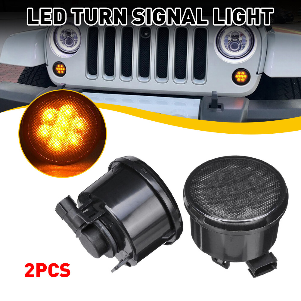 2007-2018 Jeep Wrangler JK Smoked Amber LED Turn Signal Lights Pair LH RH  