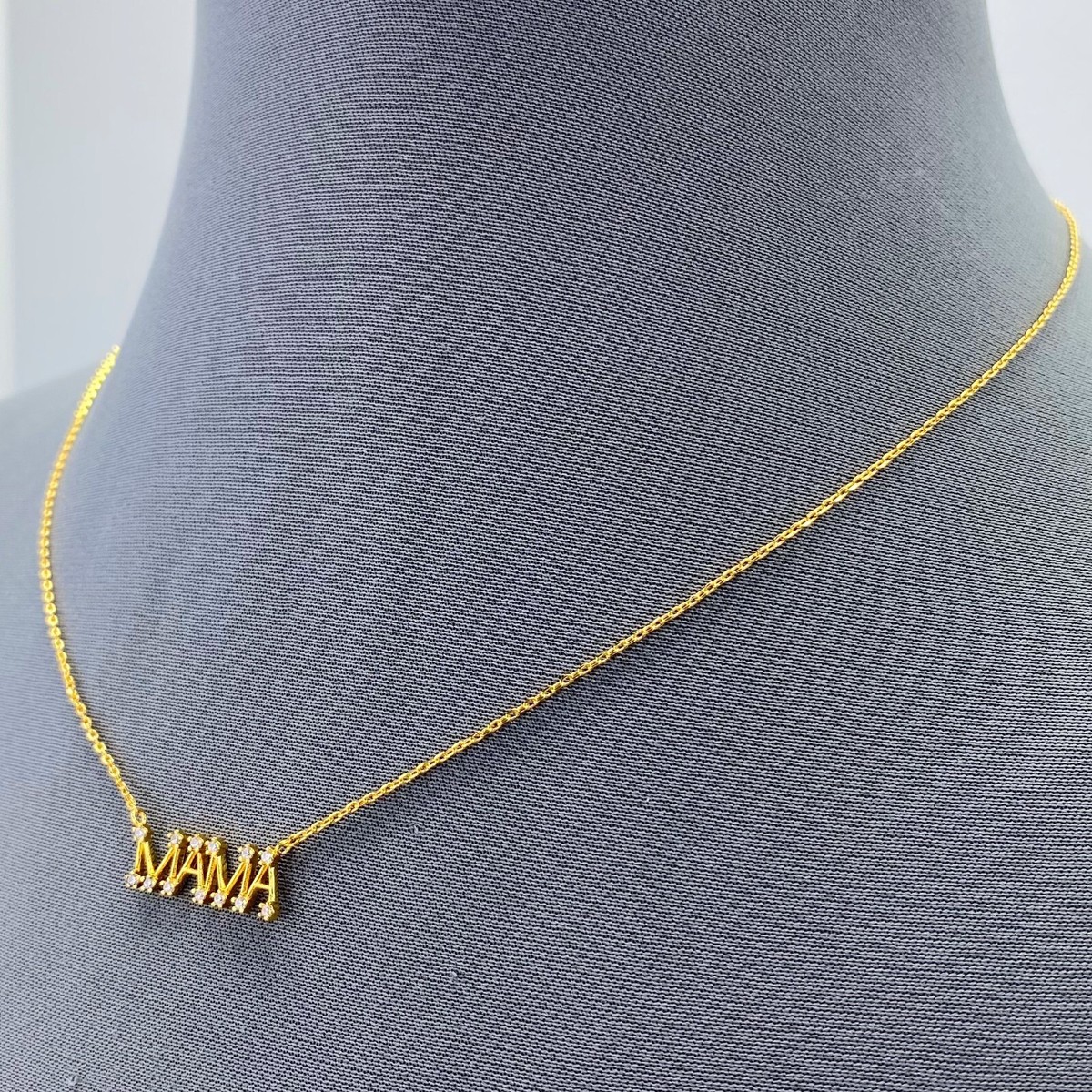 N0335 14k Gold Dipped Cubic Zirconia CZ Word MAMA Shape Mini