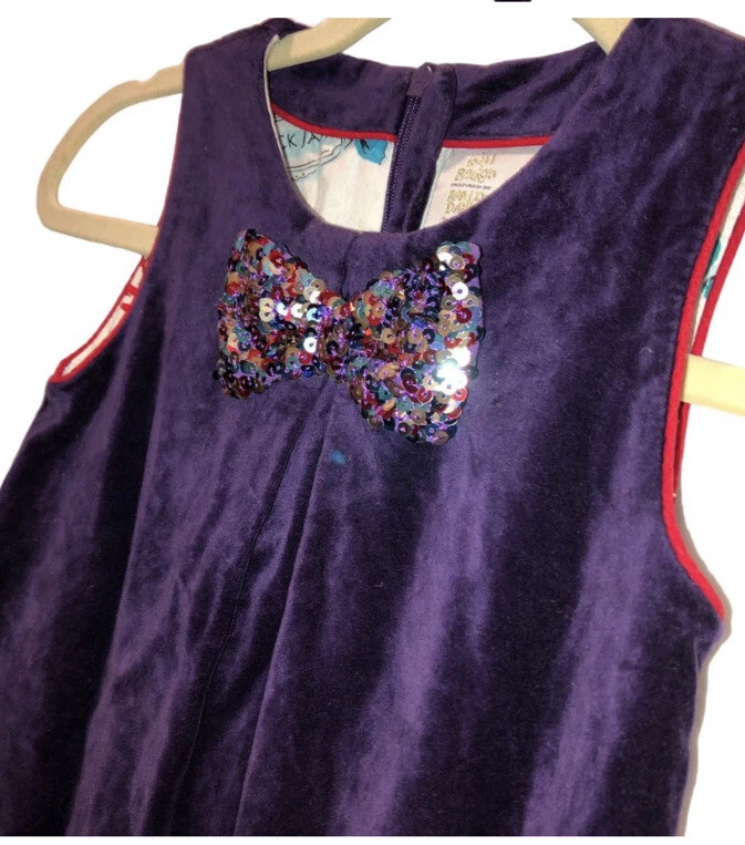 Mini Boden-talla 3/4-EASTER-Roald Dahl-púrpura-vestido-lentejuelas arco-Willy Wonka- Foto 4 de 4