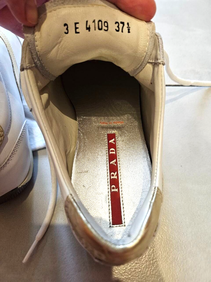 PRADA White and gold LEATHER SNEAKERS with SIZE 37,5/7 | eBay PRADA White and gold LEATHER SNEAKERS with SIZE 37,5/7 | eBay