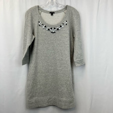 Ann Taylor Womens Shift Dress Multicolor Embellished Knee Length Long Sleeve S